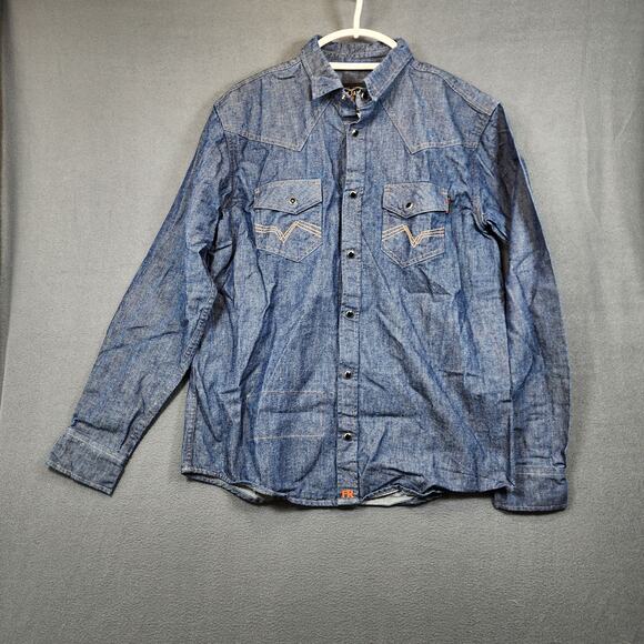 Cody James FR Mens Shirt Medium Blue Denim Western Long Sleeve Button Up Rodeo - Picture 15 of 16